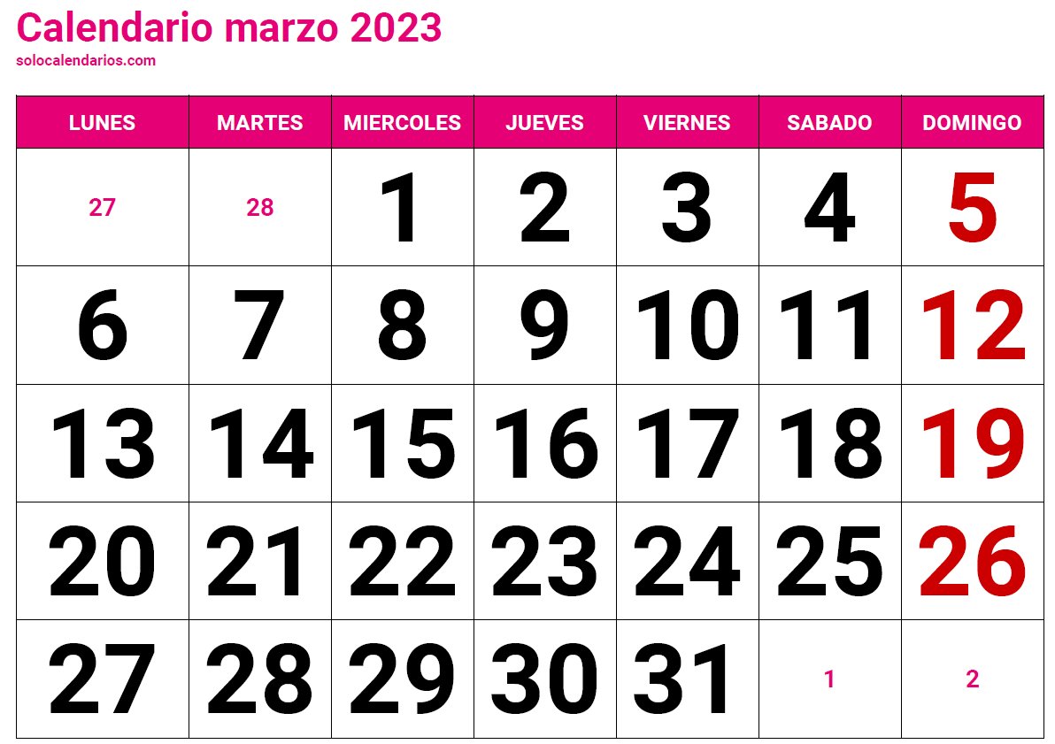 Mes De Marzo 2023 Calendario marzo 2023