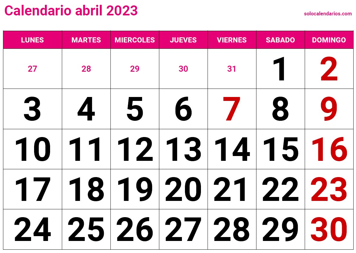 Mes De Abril Calendario Calendario abril 2023